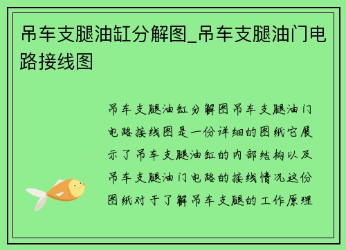 吊车支腿油缸分解图_吊车支腿油门电路接线图