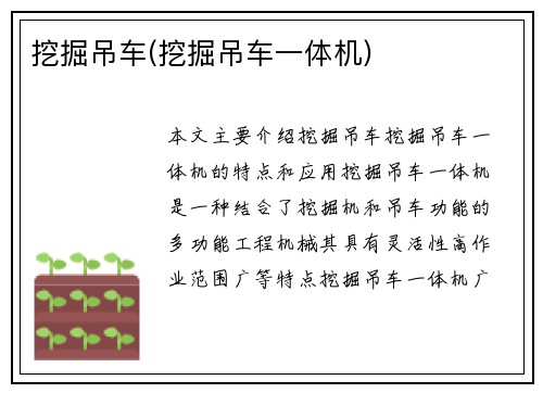 挖掘吊车(挖掘吊车一体机)